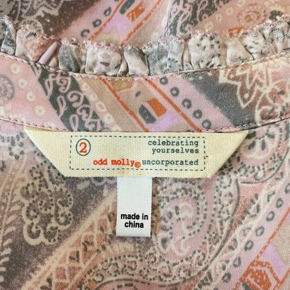 Odd Molly Button Up Pink & Grey Paisley  Blouse - Picture 9 of 11